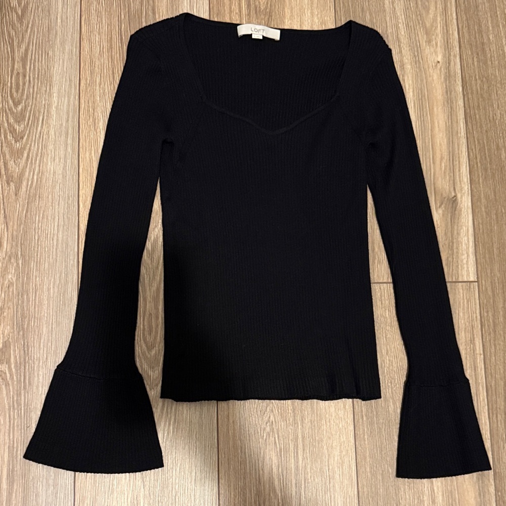 LOFT Black Long Sleeve Top with Flared Cuffs
